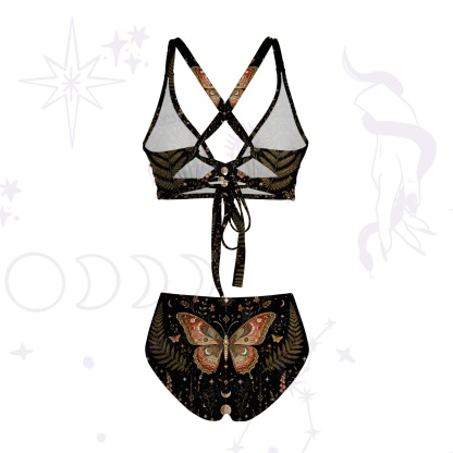 Purplehecate Moon Moth in the Enchanted Forest Tie-Back Bikini Set
