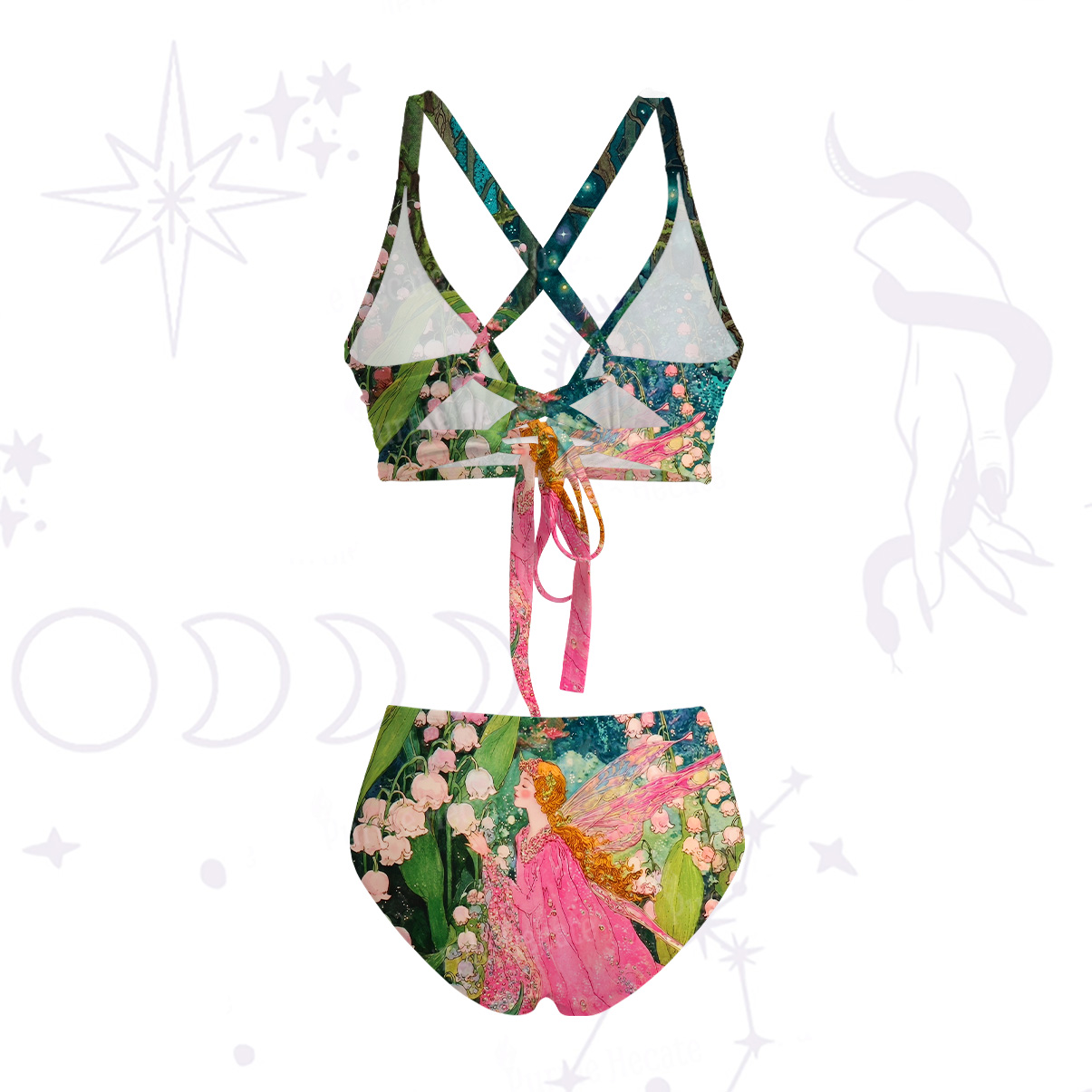 Purplehecate Mystic Secret Lily Fairy Forest Crisscross Tie-Back Bikini Set