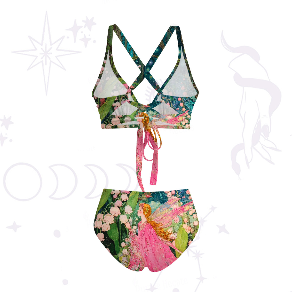 Purplehecate Mystic Secret Lily Fairy Forest Crisscross Tie-Back Bikini Set
