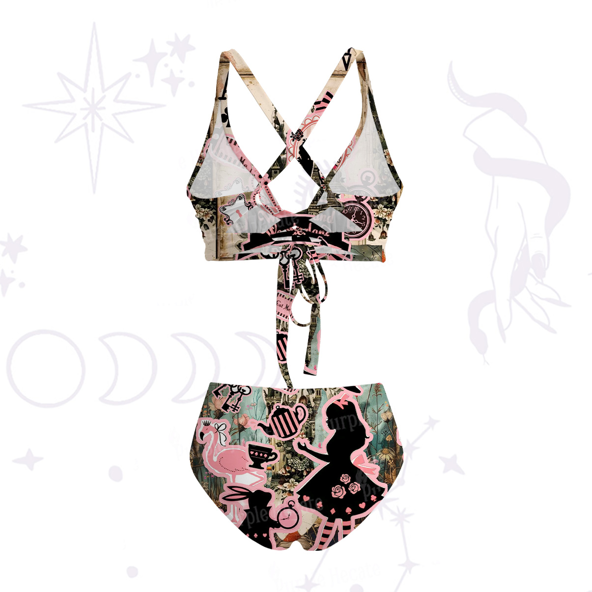 Purplehecate Wonderland Alice’s Tea Party Crisscross Tie-Back Bikini Set