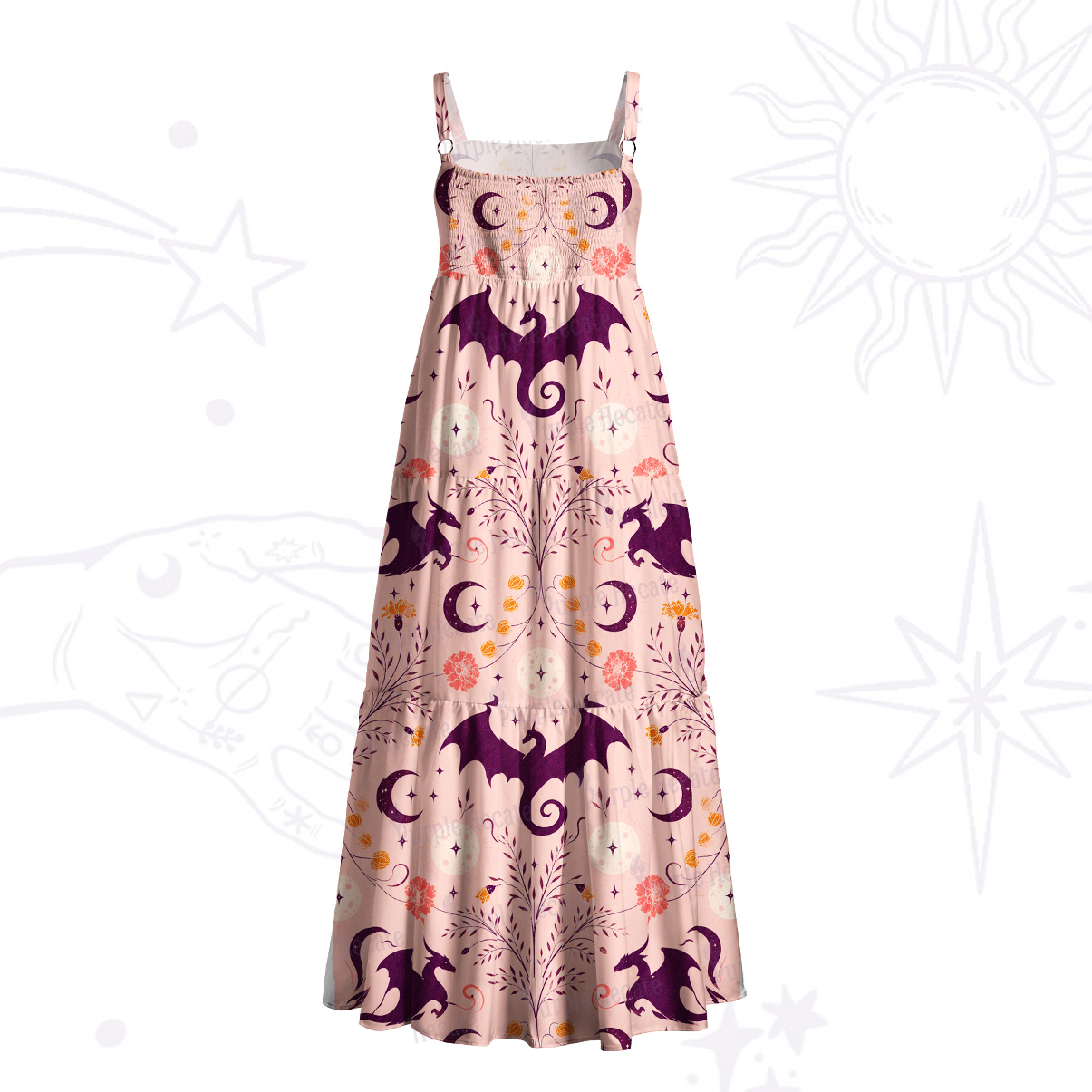 Purplehecate Mystic Purple Dragon Moonlight Wide Straps Maxi Dress