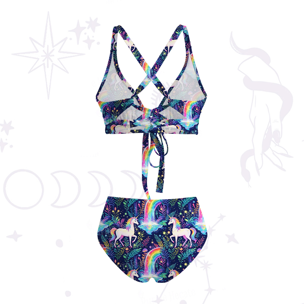 Purplehecate Rainbow Forest Unicorn Crisscross Tie-Back Bikini Set