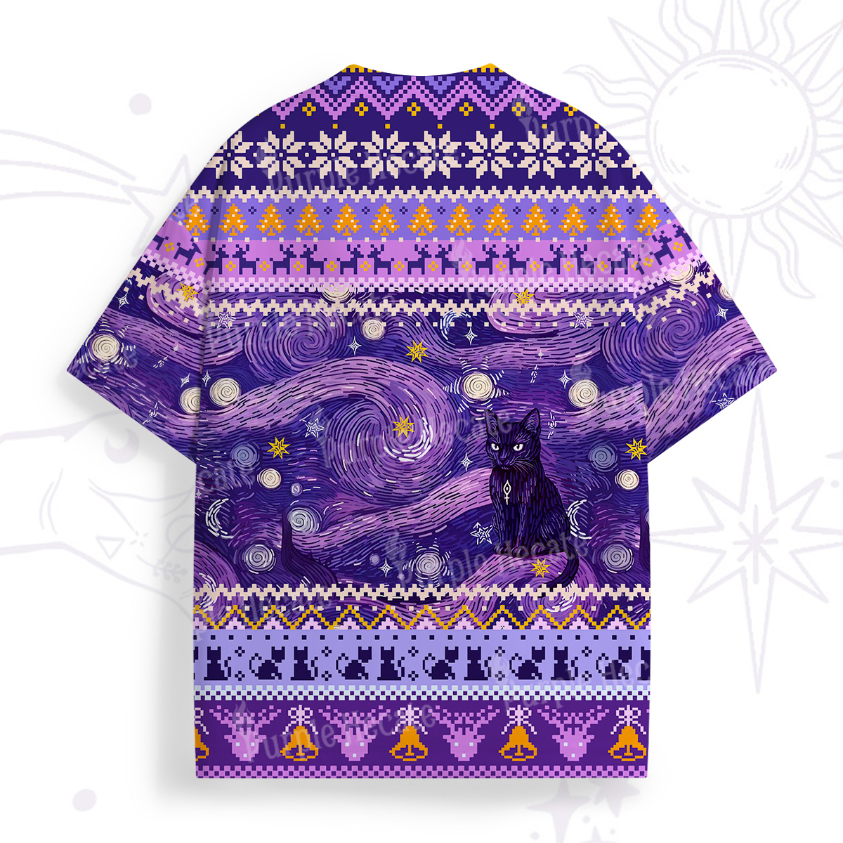 Purplehecate Mystic Cat Beneath the Cosmic Veil All Over Print T-Shirt