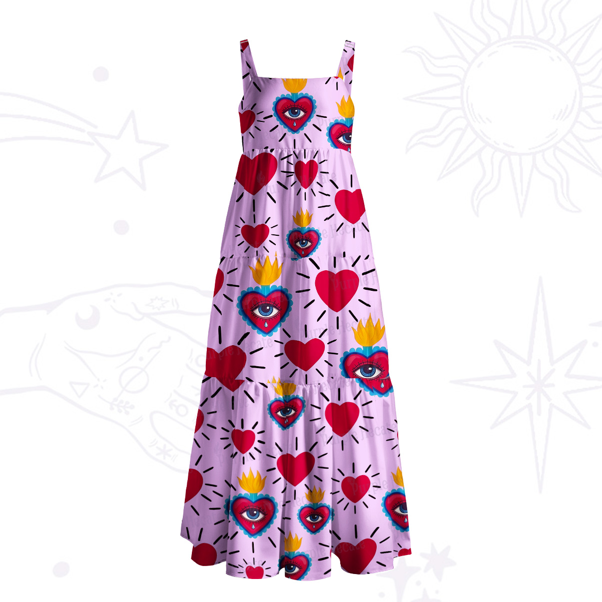 Purplehecate Sacred Flame of Love Wide Straps Maxi Dress