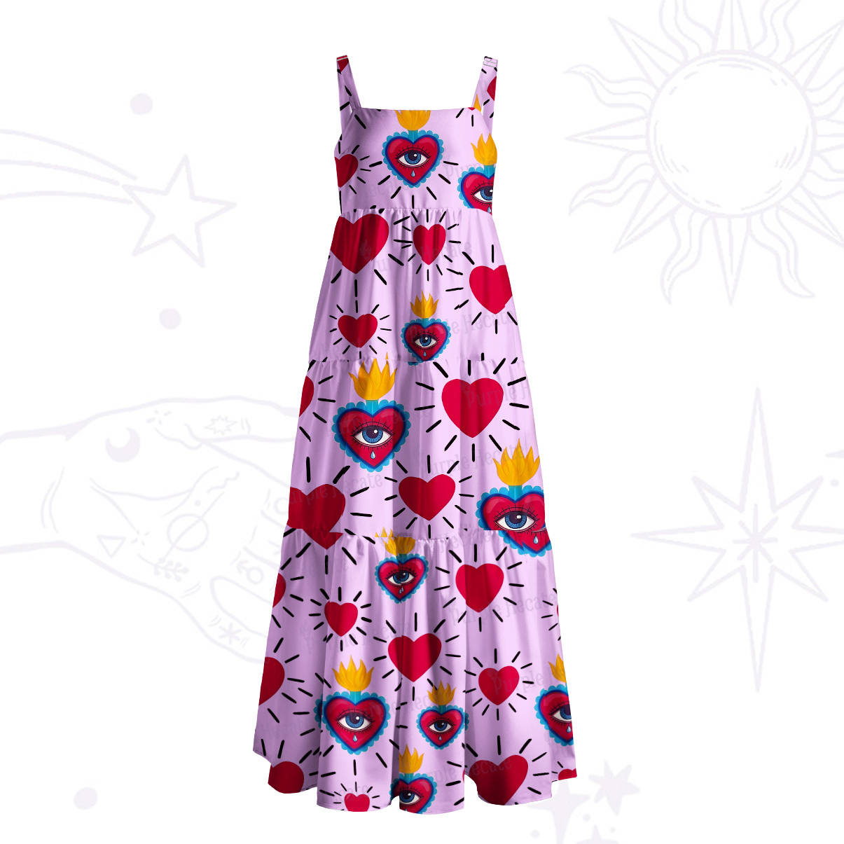 Purplehecate Sacred Flame of Love Wide Straps Maxi Dress