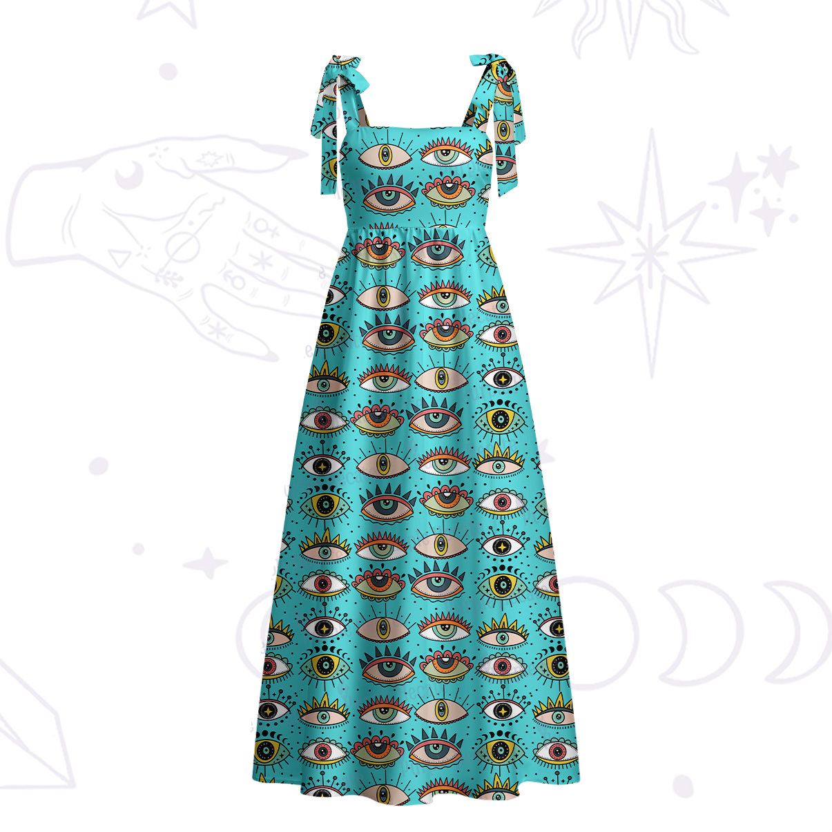 Purplehecate Evil Eye Pattern Tie Shoulder Maxi Dress
