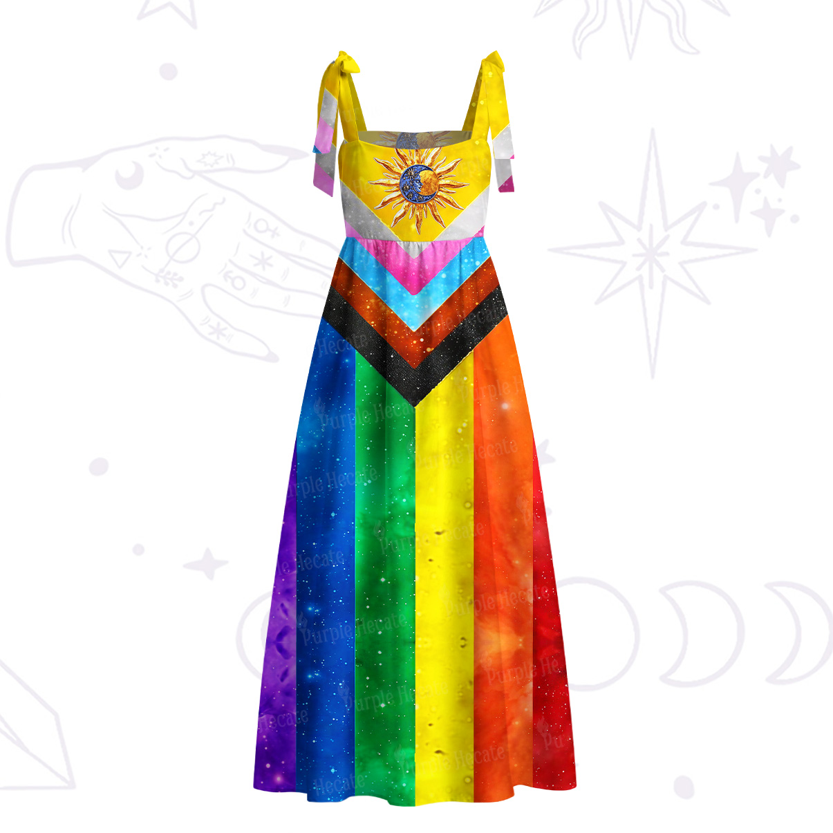Purplehecate Progress Pride Sunburst Tie Shoulder Maxi Dress
