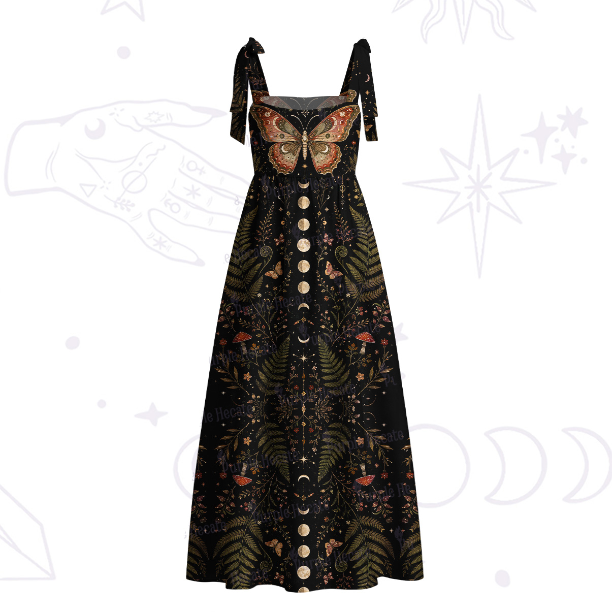 Purplehecate Moon Moth in the Enchanted Forest Tie Shoulder Maxi Dress