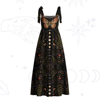 Purplehecate Moon Moth in the Enchanted Forest Tie Shoulder Maxi Dress