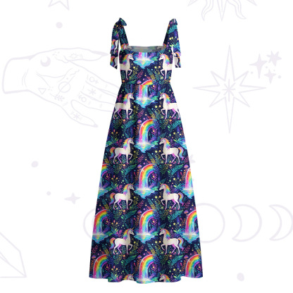 Purplehecate Rainbow Forest Unicorn Tie Shoulder Maxi Dress