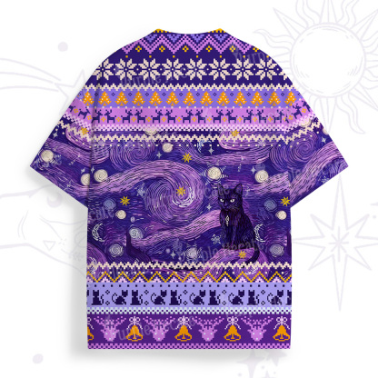 Purplehecate Mystic Cat Beneath the Cosmic Veil All Over Print T-Shirt