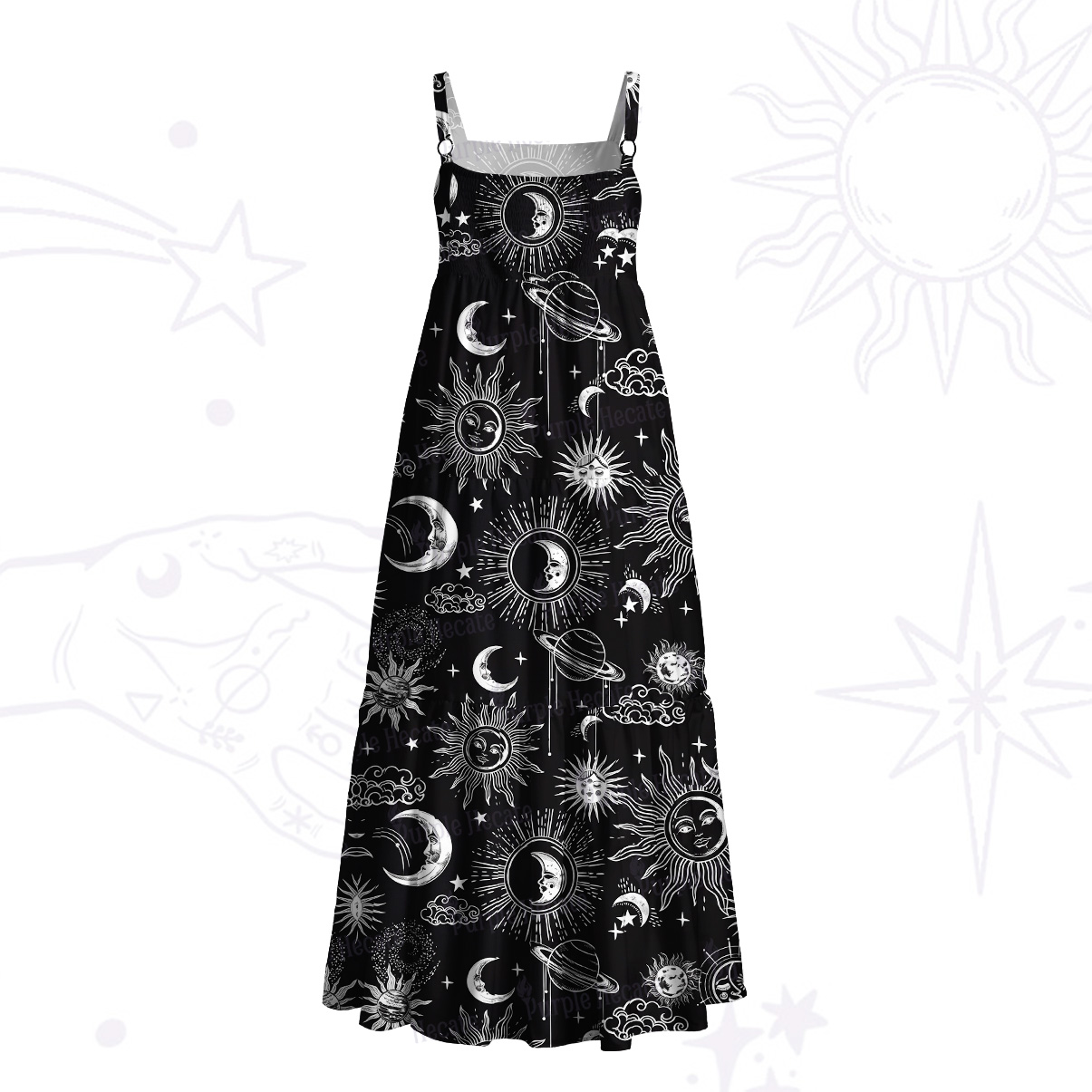 Purplehecate Celestial Moon Sun Wide Straps Maxi Dress