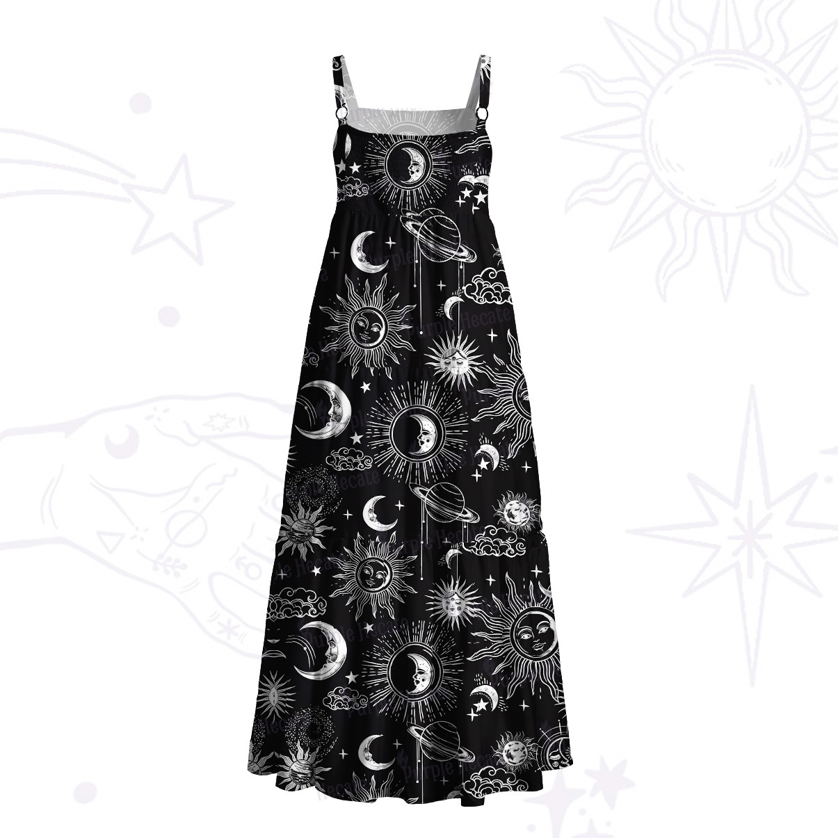 Purplehecate Celestial Moon Sun Wide Straps Maxi Dress