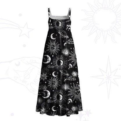 Purplehecate Celestial Moon Sun Wide Straps Maxi Dress