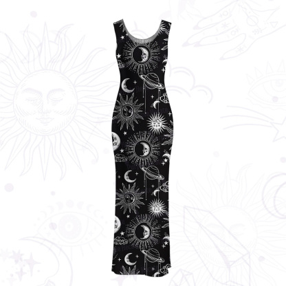Purplehecate Celestial Moon Sun Mesh Maxi Tank Beach Dress
