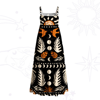 Purplehecate Tribal Mystic Bird Sun Moon Wide Straps Maxi Dress