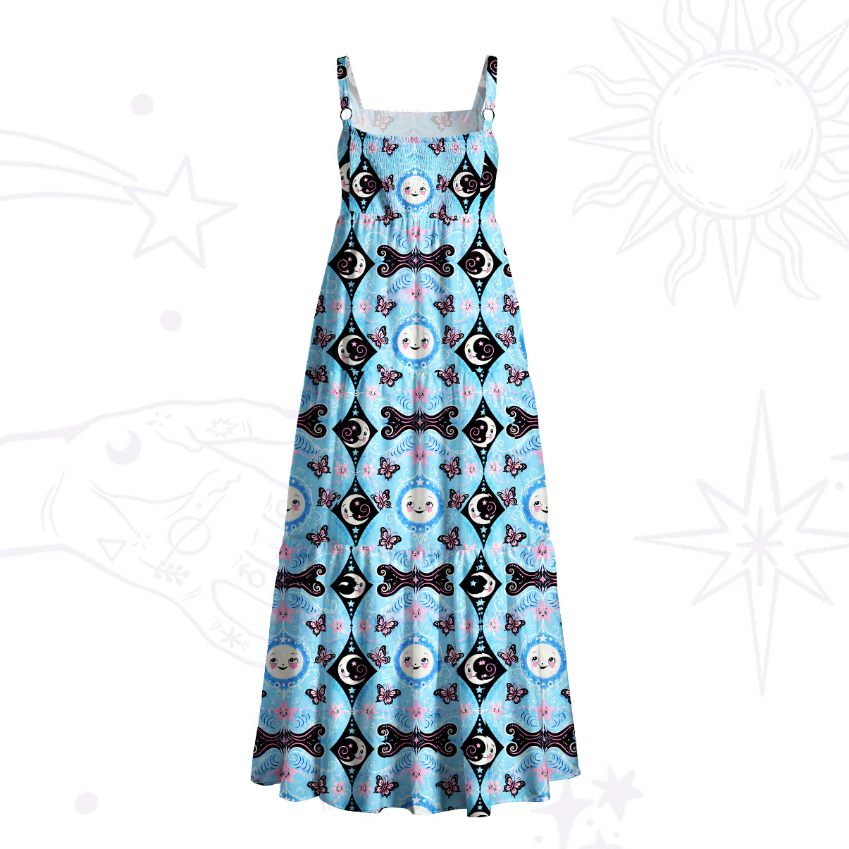 [Copy]Purplehecate Summer Watermelon Mystic Skull Wide Straps Maxi Dress