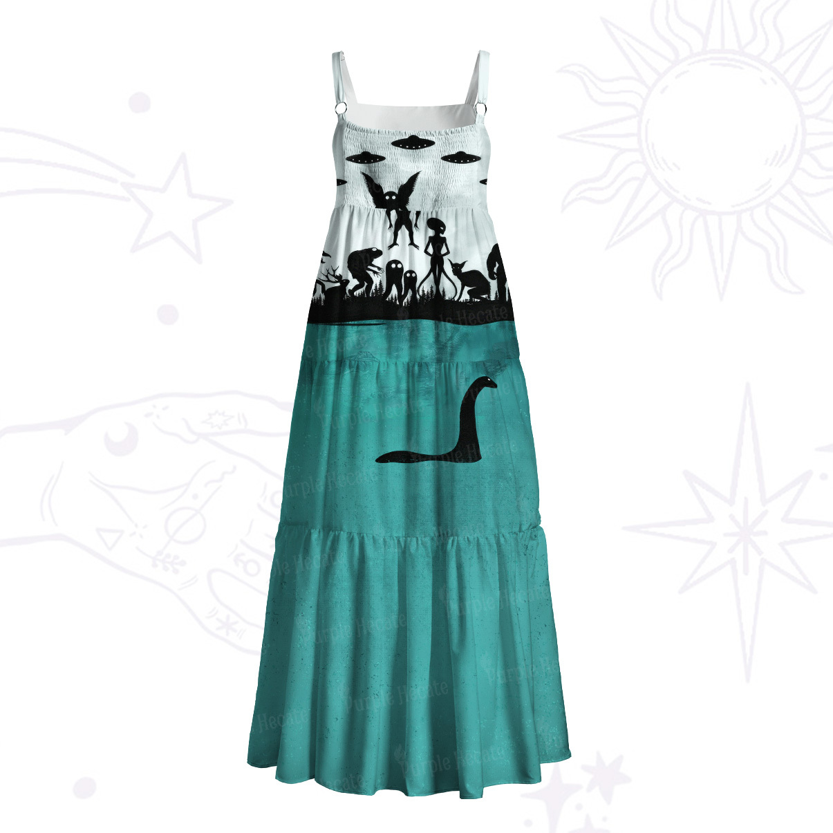 Purplehecate Alien Lake Monster Encounter Wide Straps Maxi Dress