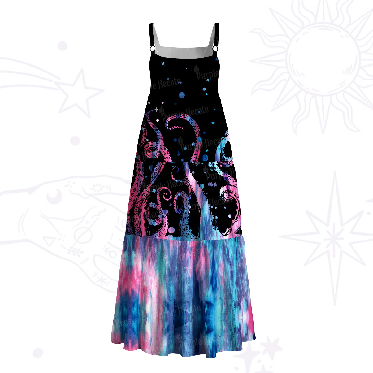 Purplehecate Ombre Octopus Glitter Tentacles Wide Straps Maxi Dress