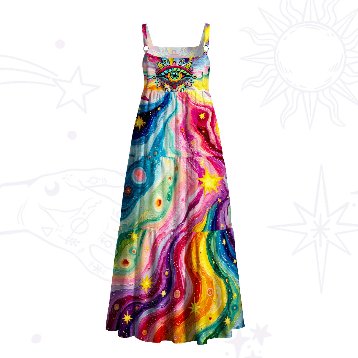 Purplehecate Rainbow Cosmic Waves Wide Straps Maxi Dress