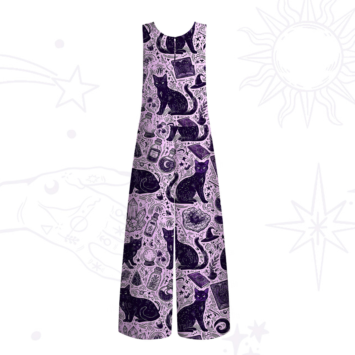 Purplehecate Midnight Black Cat Witch Potion Wide Leg Jumpsuit