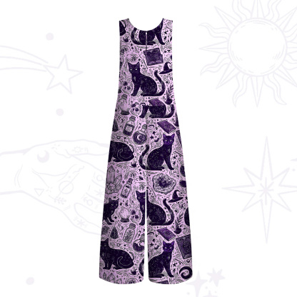 Purplehecate Midnight Black Cat Witch Potion Wide Leg Jumpsuit