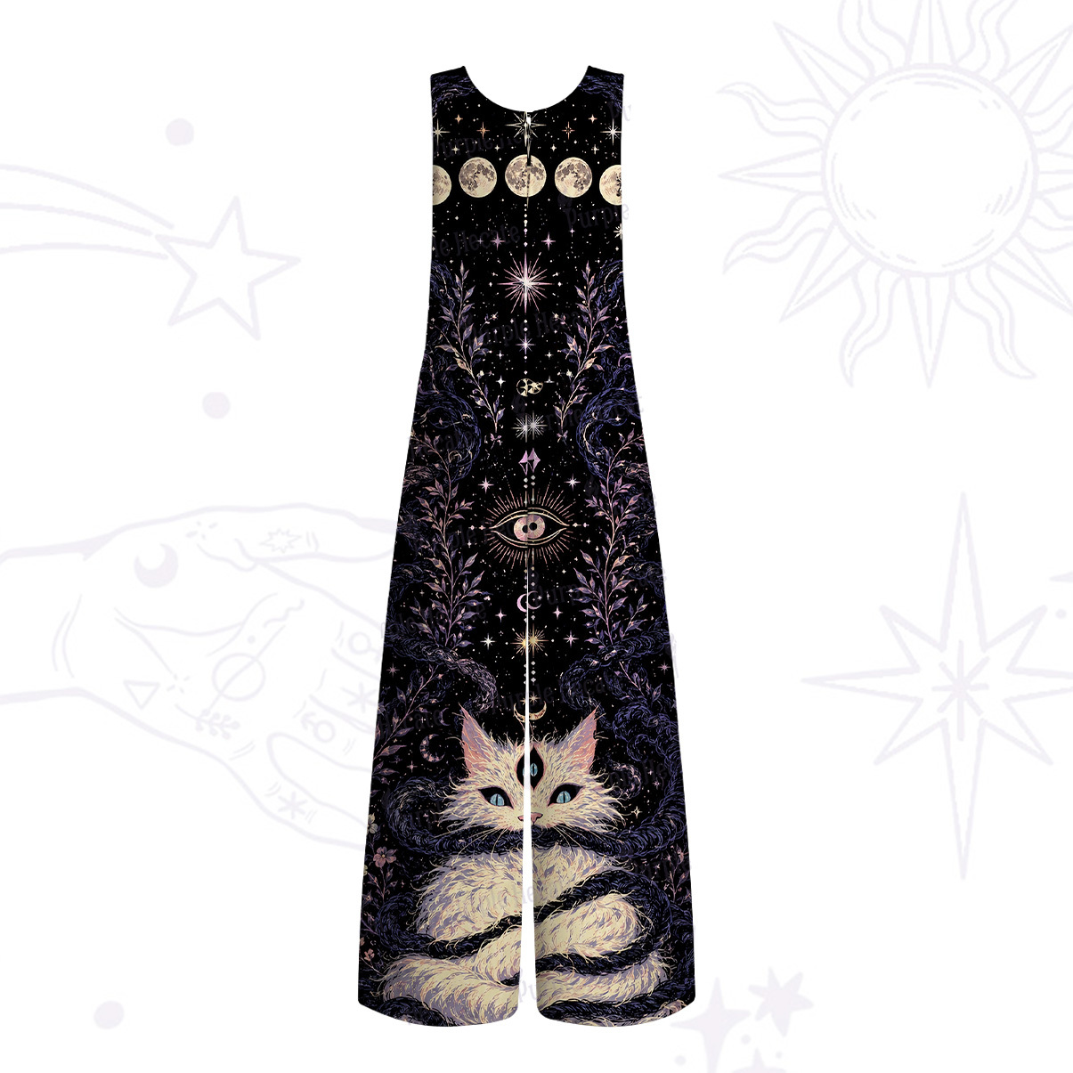 Purplehecate Moon Phase Oracle Cat Wide Leg Jumpsuit