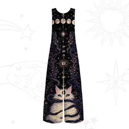Purplehecate Moon Phase Oracle Cat Wide Leg Jumpsuit