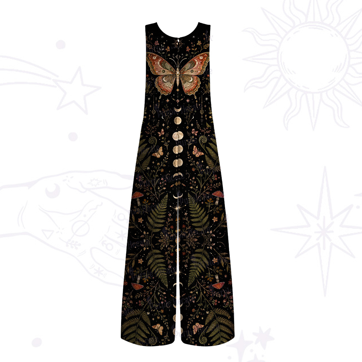 Purplehecate Moon Moth in the Enchanted Forest Wide Leg Jumpsuit