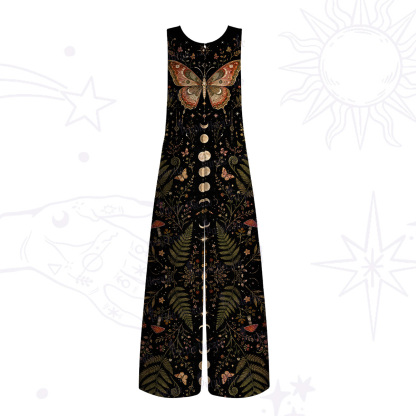 Purplehecate Moon Moth in the Enchanted Forest Wide Leg Jumpsuit