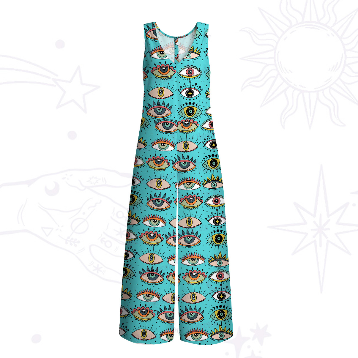 Purplehecate Evil Eye Pattern Wide Leg Jumpsuit