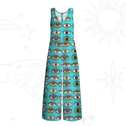 Purplehecate Evil Eye Pattern Wide Leg Jumpsuit