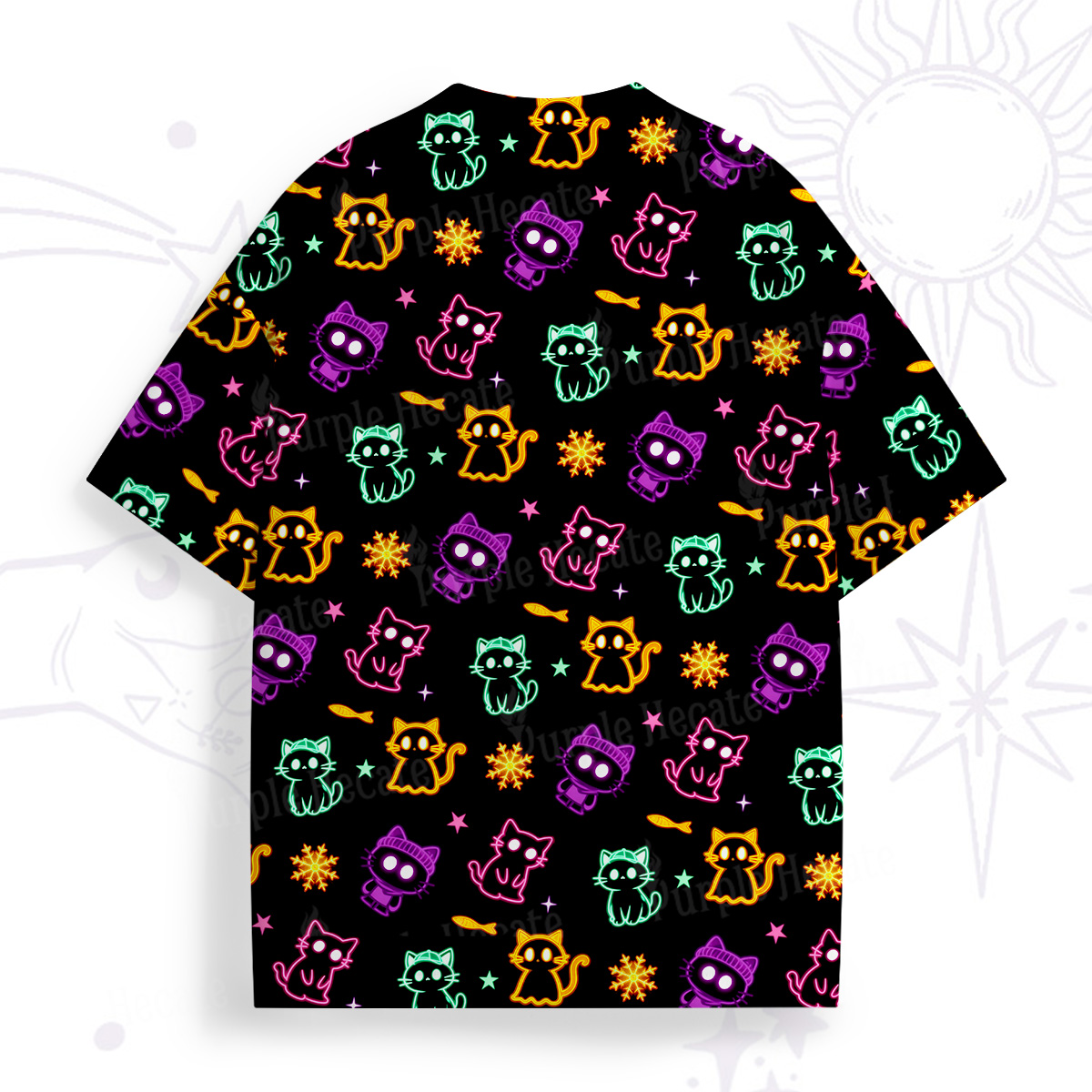 Purplehecate Neon Cat Party All Over Print T-Shirt