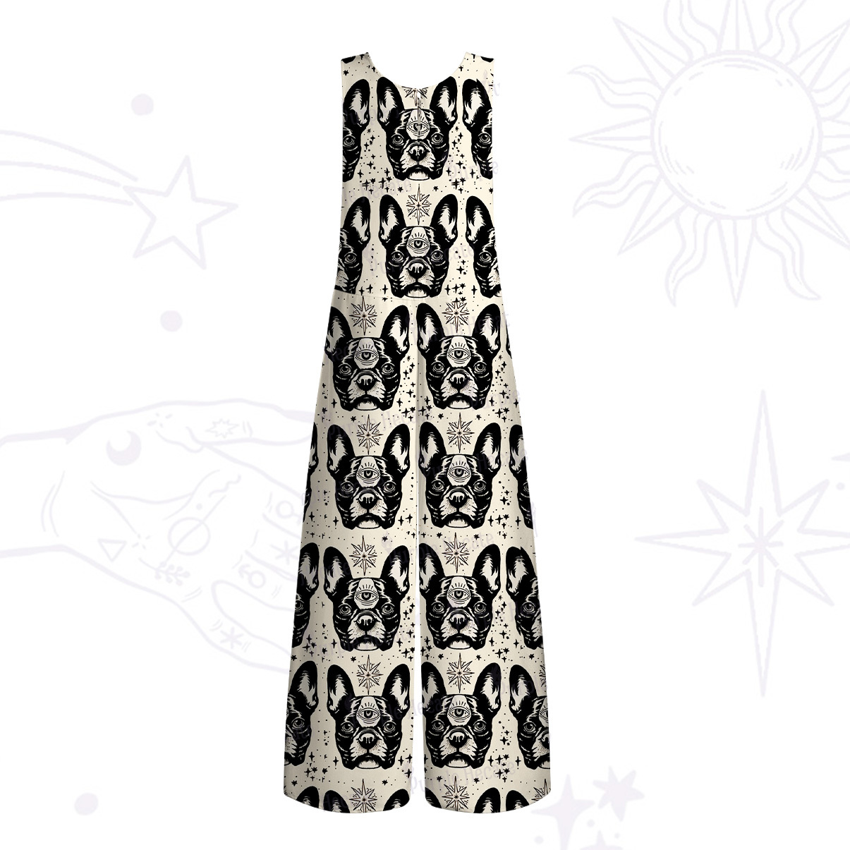 Purplehecate Mystic Boston Terrier Wide Leg Jumpsuit