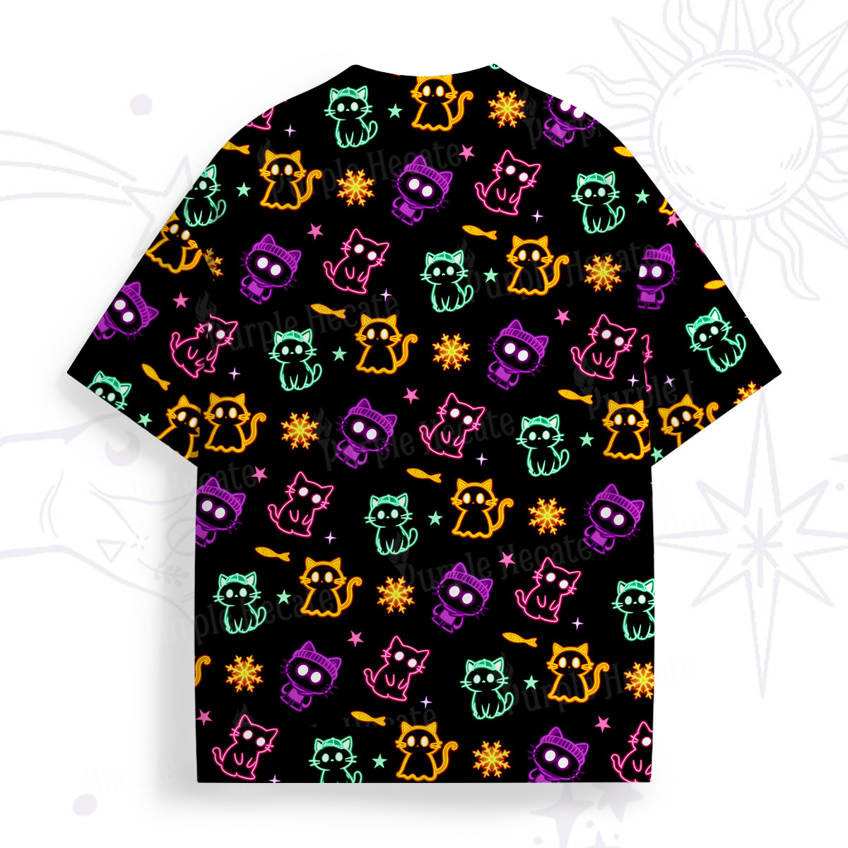 Purplehecate Neon Cat Party All Over Print T-Shirt