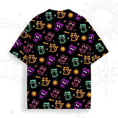Purplehecate Neon Cat Party All Over Print T-Shirt