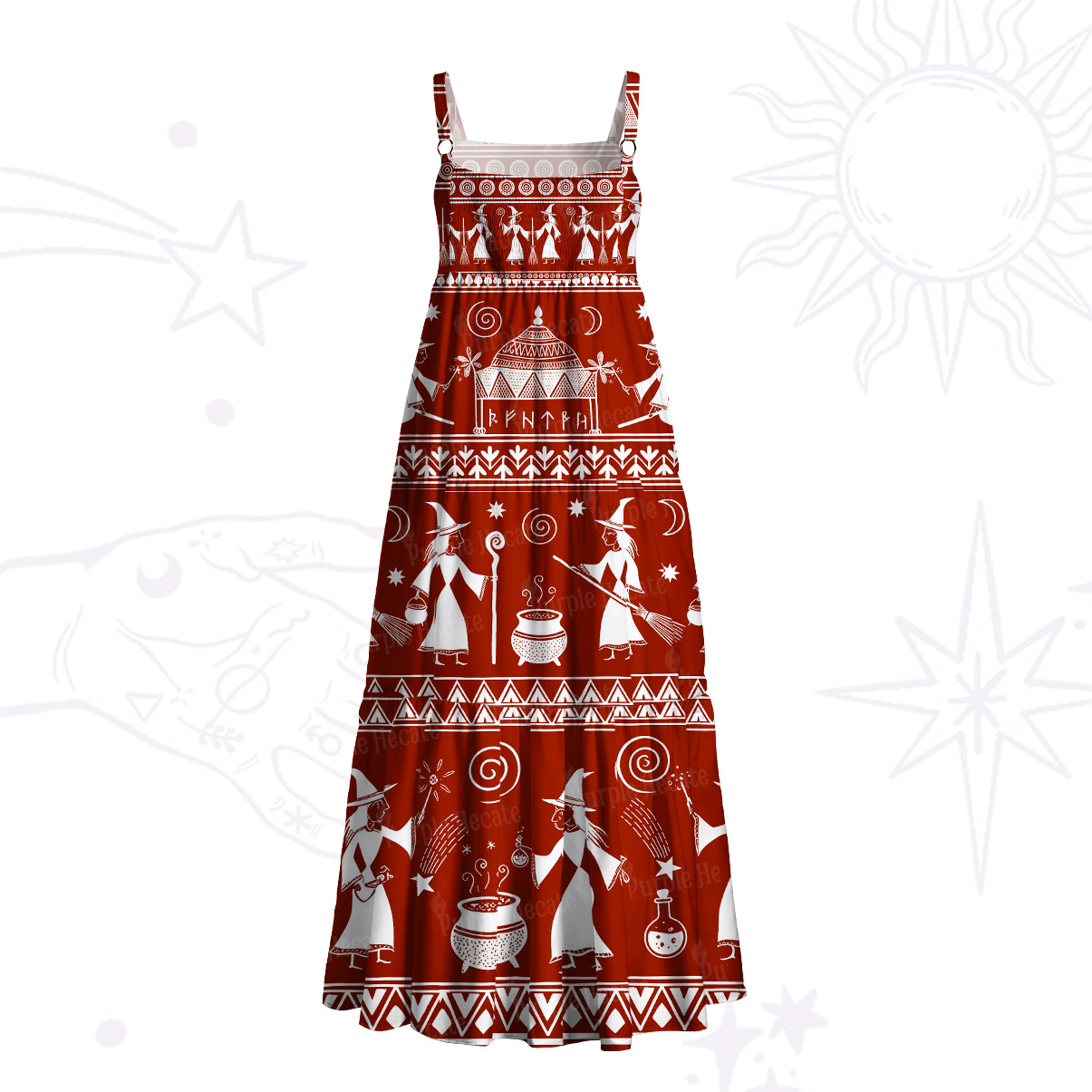Purplehecate Tribal Witchcraft Symbols Wide Straps Maxi Dress