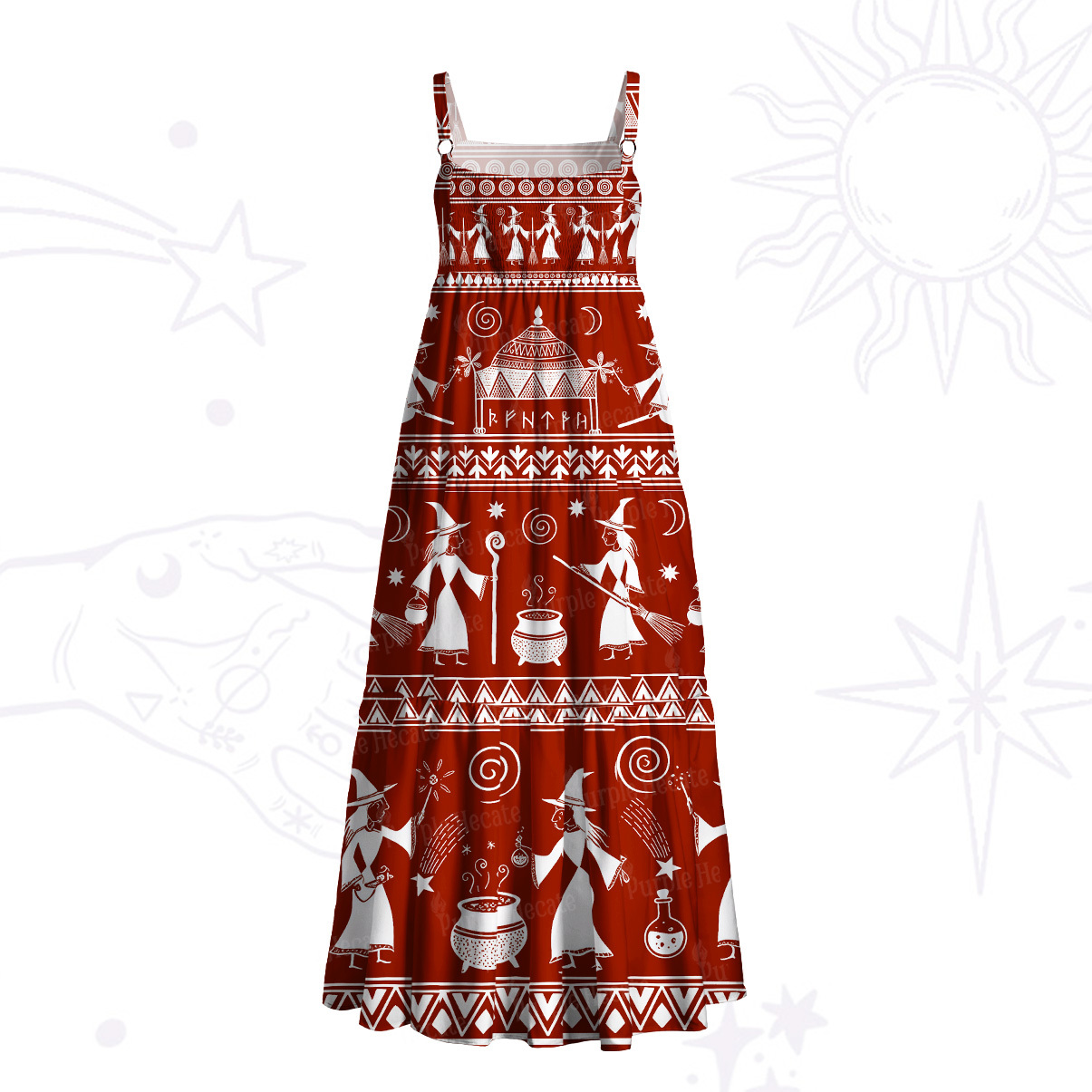 Purplehecate Tribal Witchcraft Symbols Wide Straps Maxi Dress