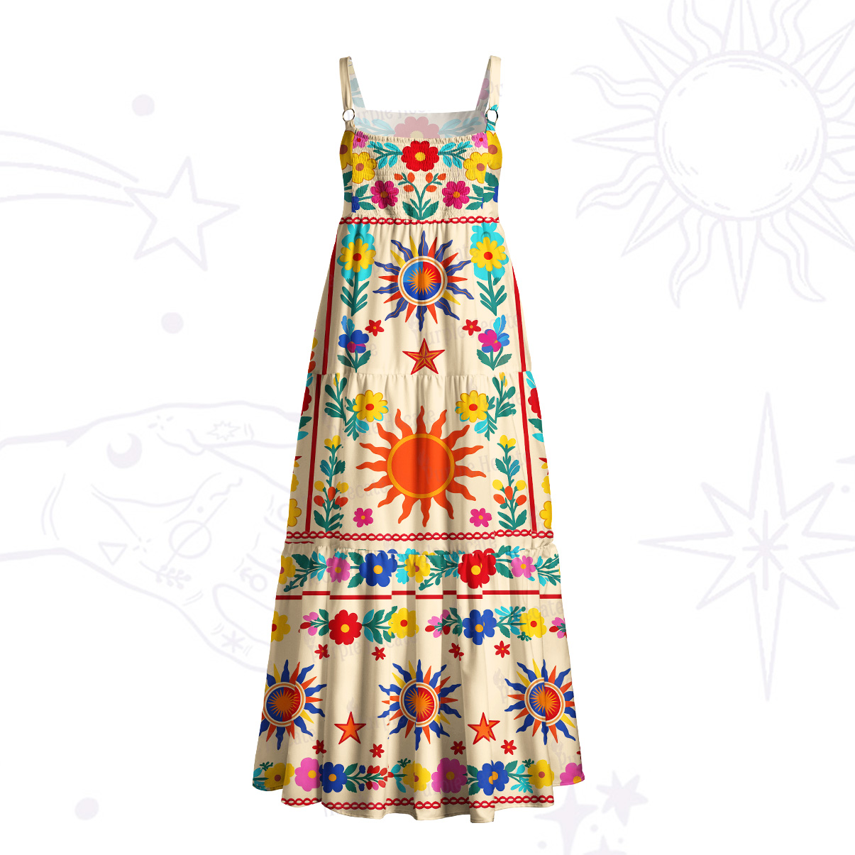 Purplehecate Folk Sun Garden Wide Straps Maxi Dress