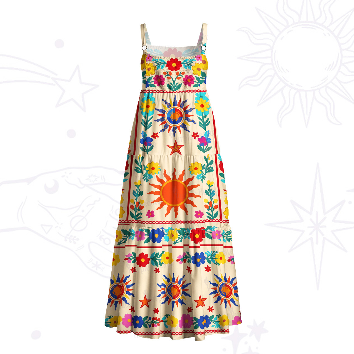 Purplehecate Folk Sun Garden Wide Straps Maxi Dress