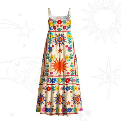 Purplehecate Folk Sun Garden Wide Straps Maxi Dress