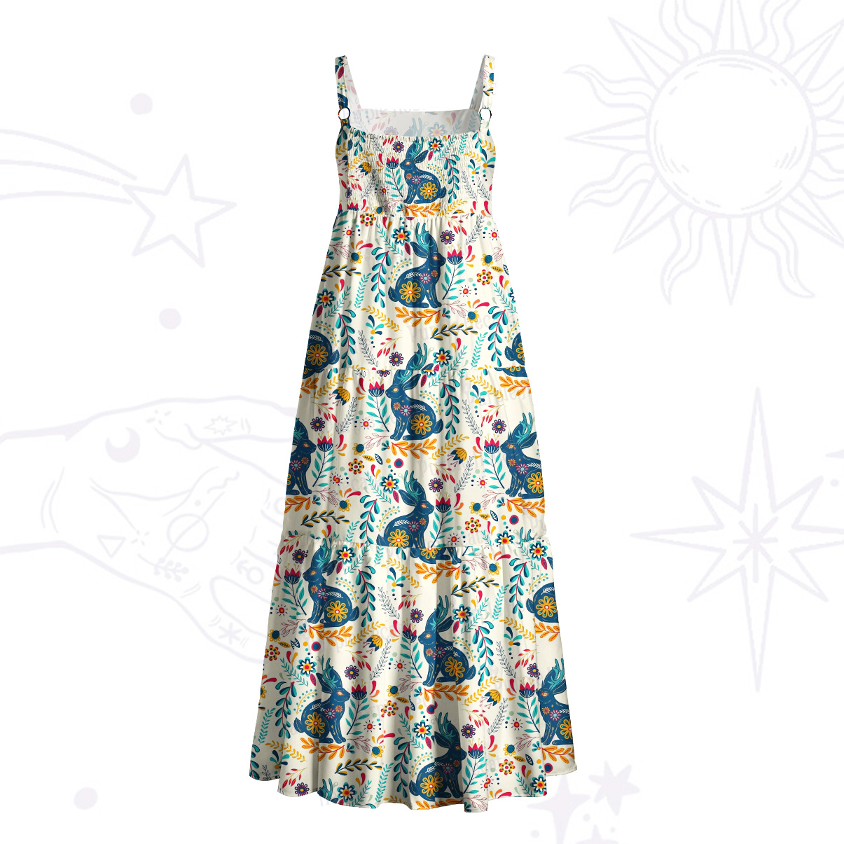 Purplehecate Secret Garden Bunny Wide Straps Maxi Dress