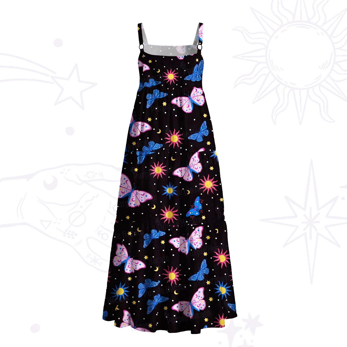 Purplehecate Starlit Butterfly Wide Straps Maxi Dress