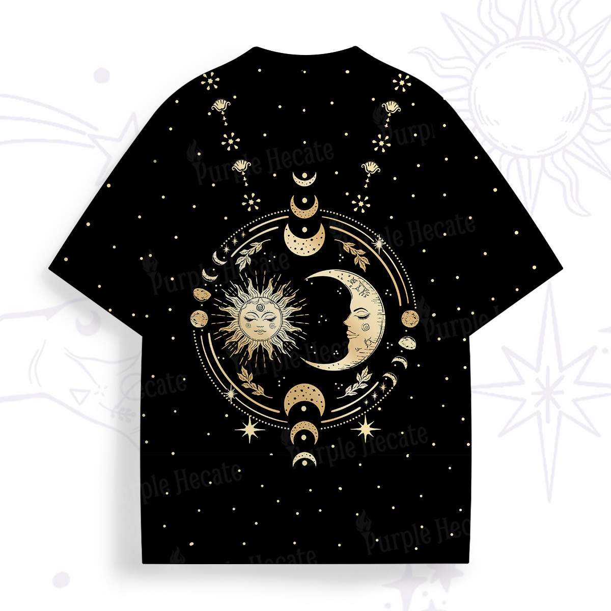 Purplehecate Celestial Sun and Moon All Over Print T-Shirt