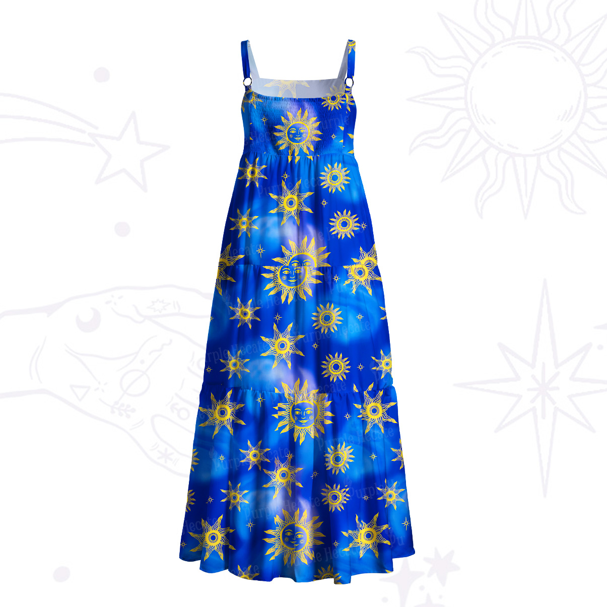 Purplehecate Celestial Sea Sun Totem Wide Straps Maxi Dress