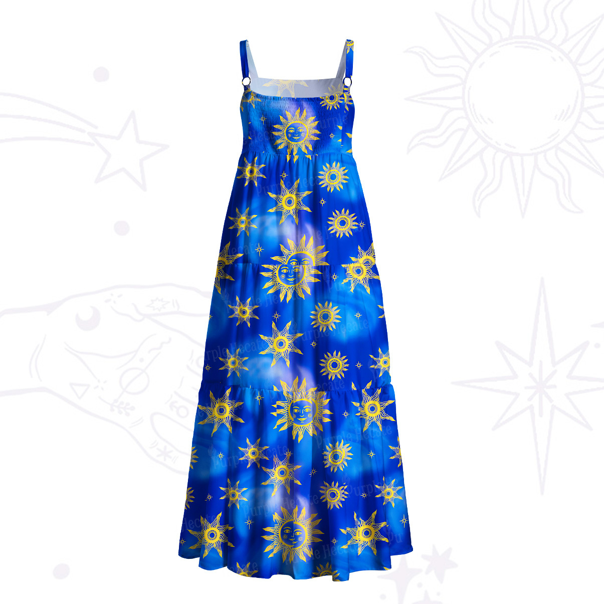 Purplehecate Celestial Sea Sun Totem Wide Straps Maxi Dress