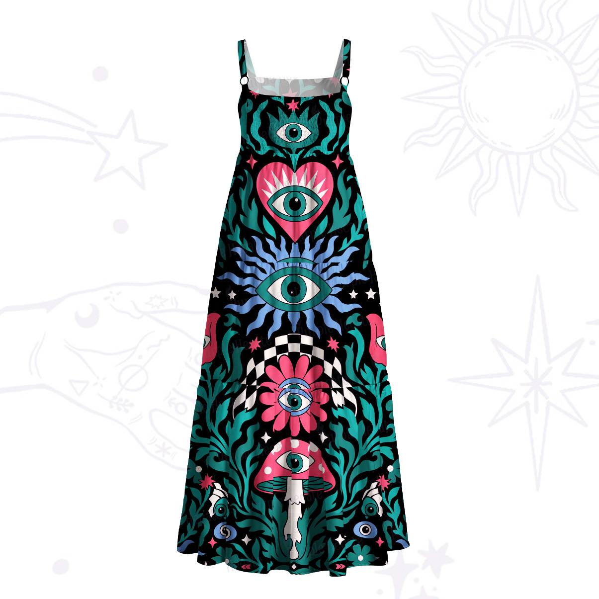 Purplehecate Psychedelic All Eyes on You Wide Straps Maxi Dress