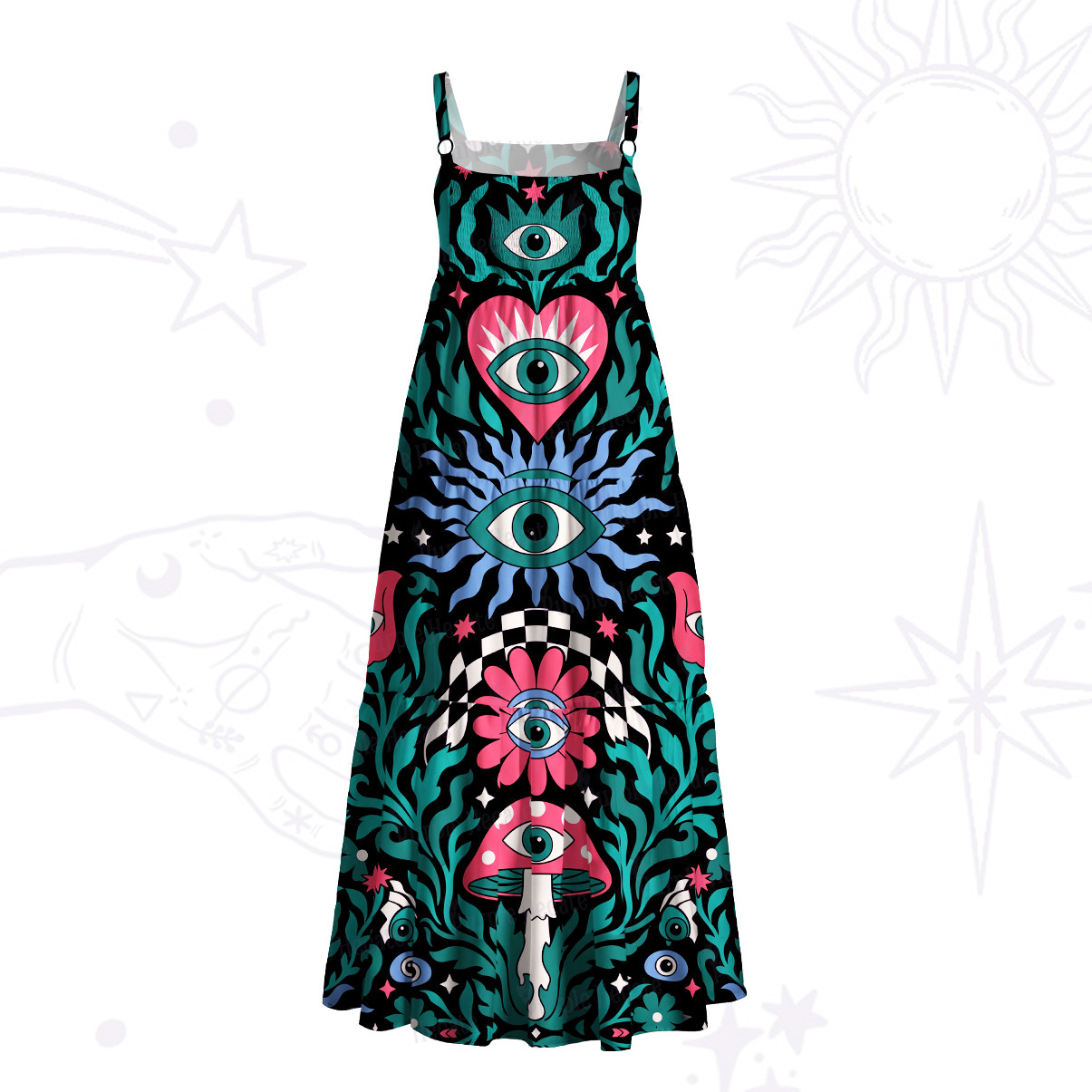 Purplehecate Psychedelic All Eyes on You Wide Straps Maxi Dress