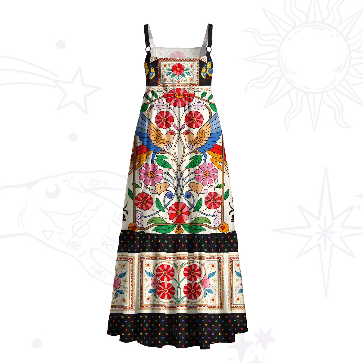Purplehecate Stained Glass Motif Patchwork Wide Straps Maxi Dress