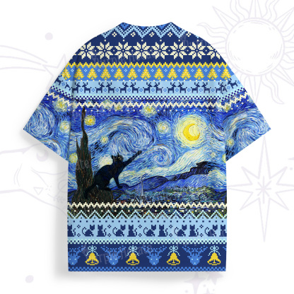 Purplehecate Witch Cat Under the Starry Night All Over Print T-Shirt